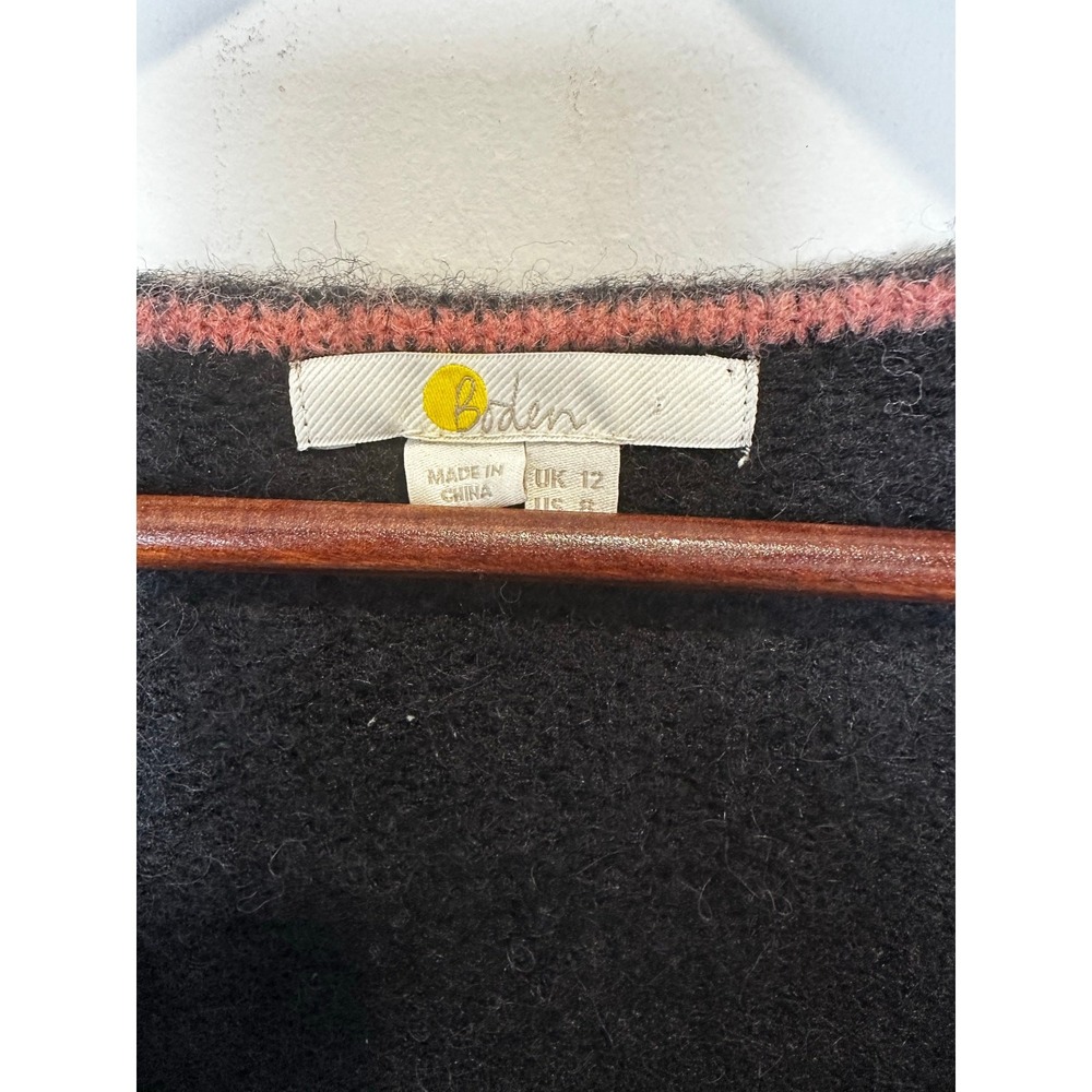 Boden Ruffle V-Neck Sweater US 8 Black Wool Alpaca Blend Fuzzy Romantic Coquette - Picture 7 of 12